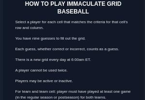 Rules of the game in Immaculate Grid
